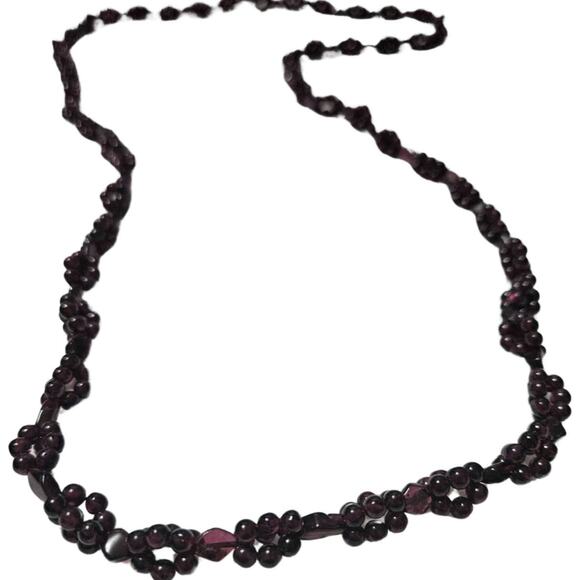 Rhodolite Garnet Round Clusters Diamond Beaded Gemstone  Opera Necklace 36" - Picture 1 of 4